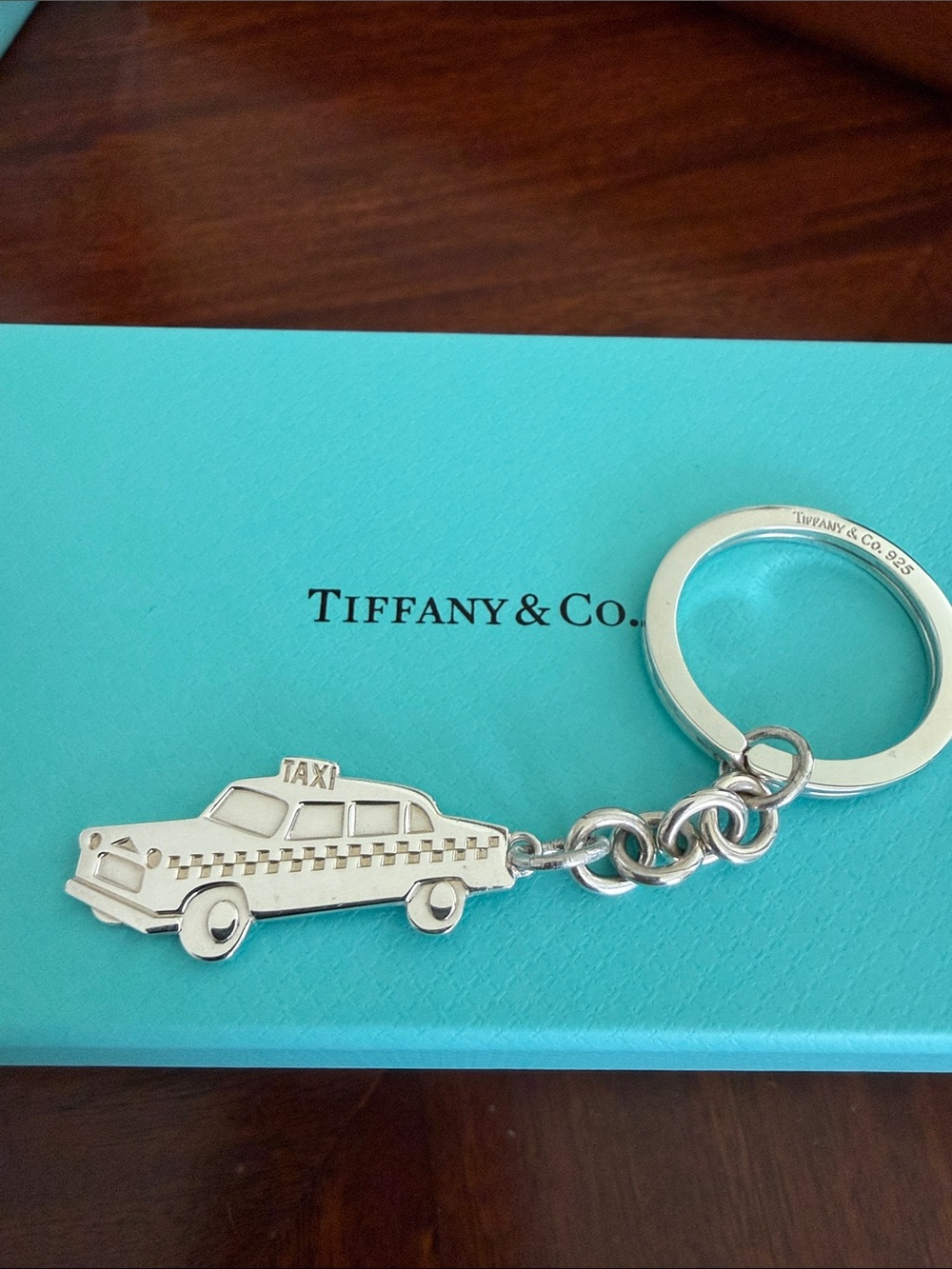 Tiffany & Co. Silver Taxi Charm Keyring with Blue Pouch
